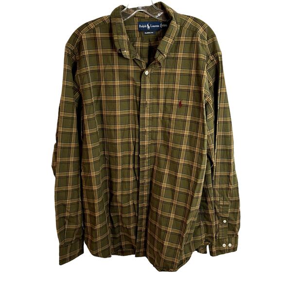 Ralph Lauren Polo Classic Fit Button Up Long Sleeve Mens Size XL 17 Green Plaid - Picture 1 of 6